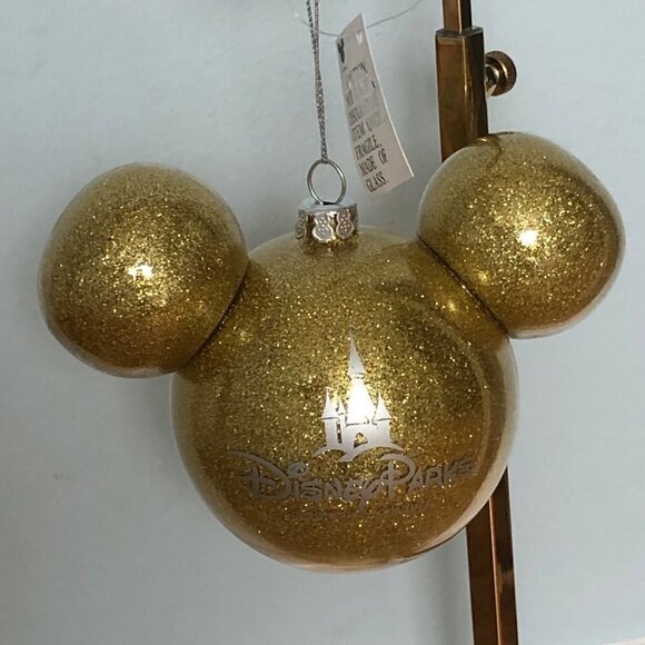 Mickey Mouse Icon Ears‎ Gold Glitter Ornament Glass Large Disney Parks - Picture 1 of 9